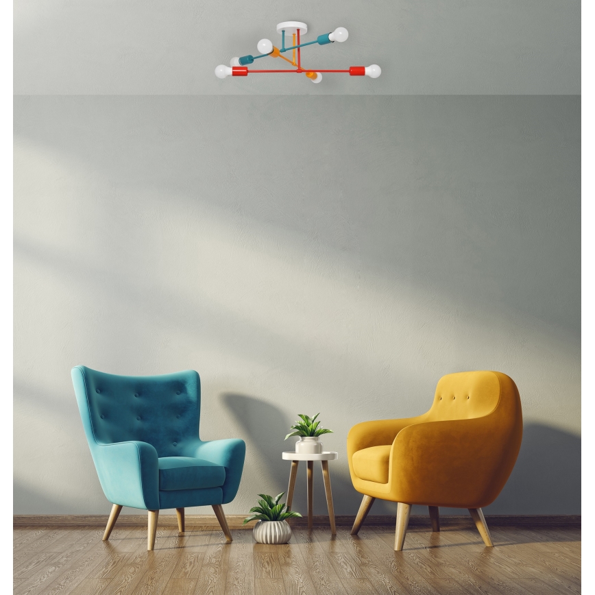 Lustre monté en surface CAMBRIDGE 6xE27/20W/230V bleu/rouge/orange