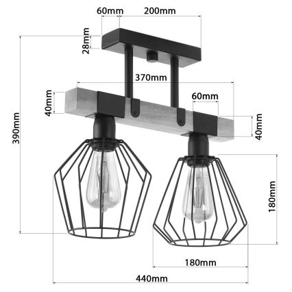 Lustre monté en surface CAMEROON 2xE27/60W/230V noir/bois