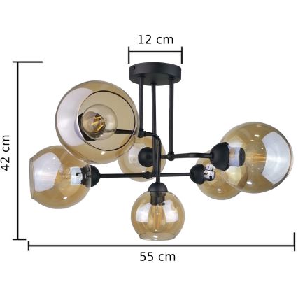 Lustre monté en surface MONDE BLACK 6xE27/60W/230V