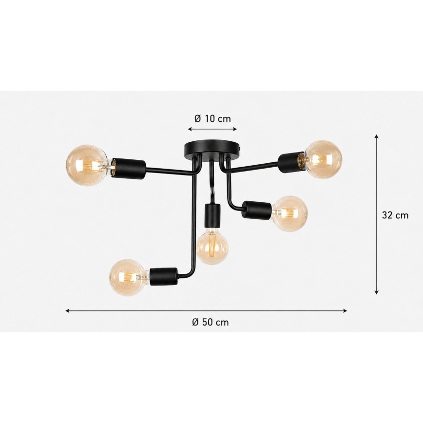 Lustre monté en surface NIXO 5xE27/60W/230V noir