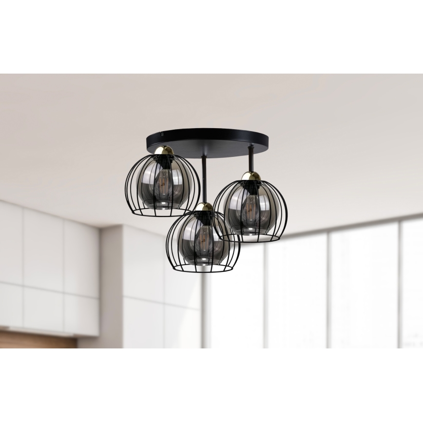 Lustre monté en surface SOLO BLACK 3xE27/60W/230V d. 30 cm noir/doré