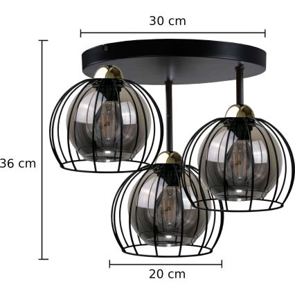 Lustre monté en surface SOLO BLACK 3xE27/60W/230V d. 30 cm noir/doré