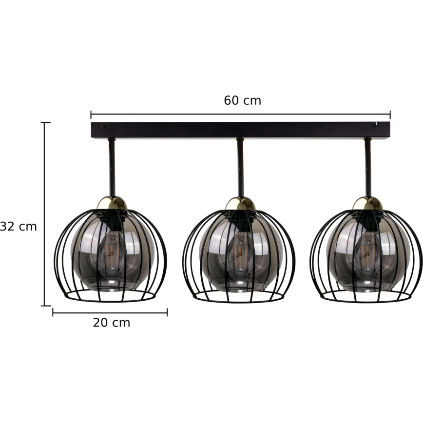 Lustre monté en surface SOLO BLACK 3xE27/60W/230V noir/doré