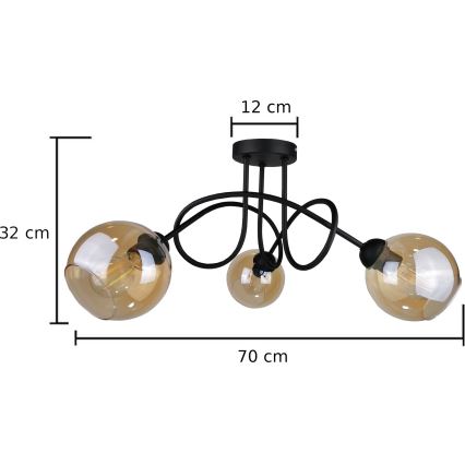 Lustre monté en surface VENUS BLACK 3xE27/60W/230V