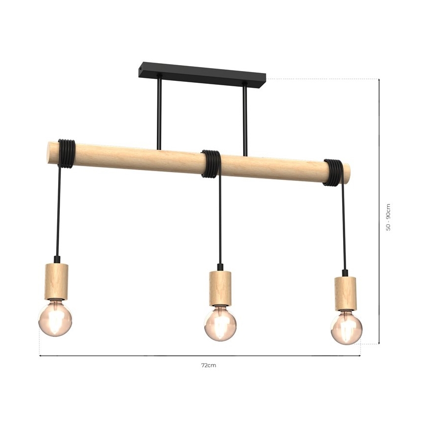 Lustre monté en surface VIGA 3xE27/60W/230V bois