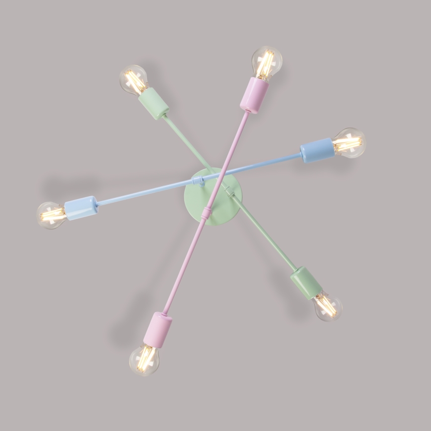 Lustre plafonnier CAMBRIDGE 6xE27/15W/230V vert/bleu/rose