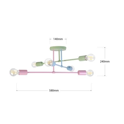 Lustre plafonnier CAMBRIDGE 6xE27/15W/230V vert/bleu/rose