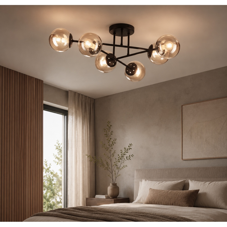 Lustre plafonnier MALENA 6xE14/5W/230V marron/beige fumé