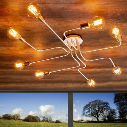 Lustre plafonnier TRUVA 8xE27/40W/230V blanc/doré