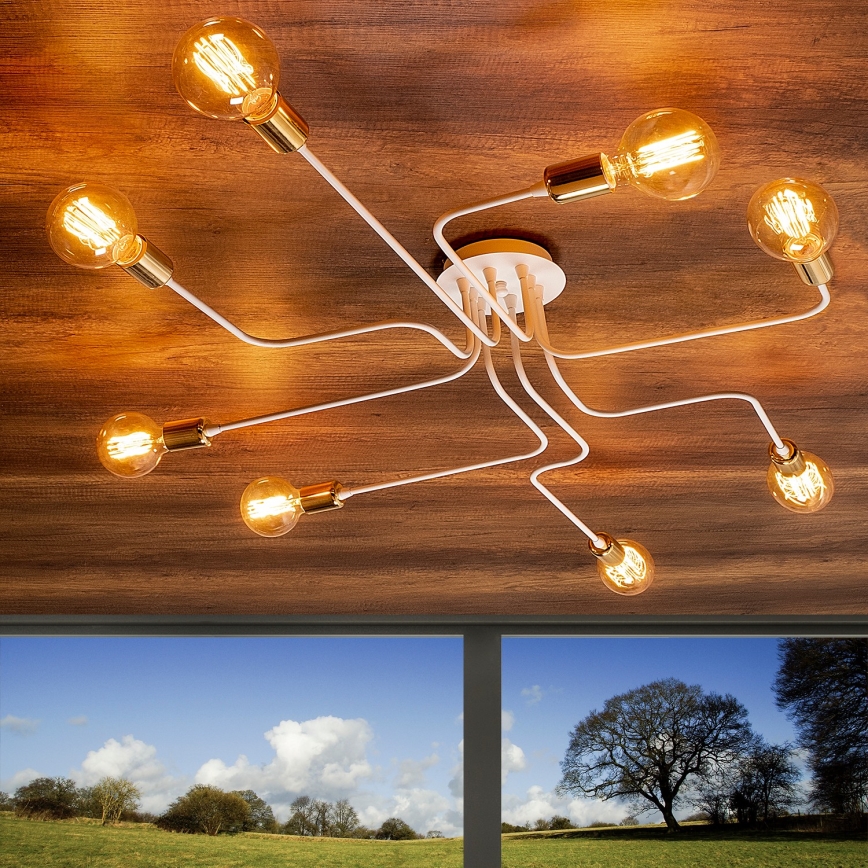 Lustre plafonnier TRUVA 8xE27/40W/230V blanc/doré