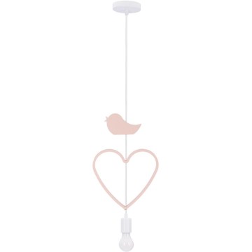 Lustre pour enfant en câble HEART 1xE27/20W/230V rose/blanc