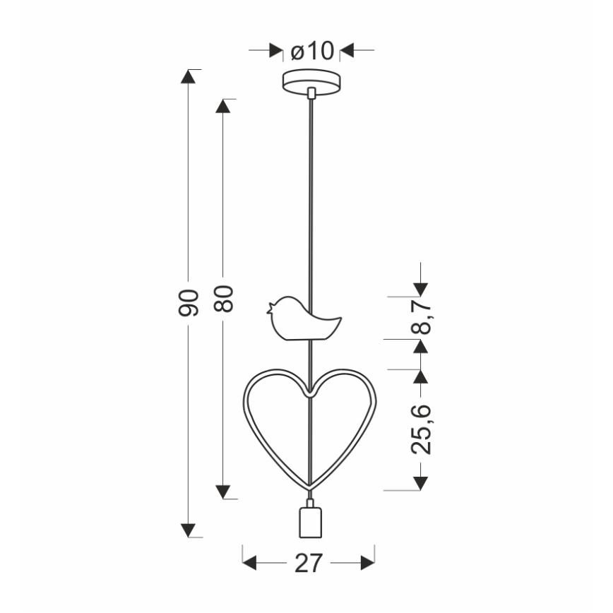 Lustre pour enfant en câble HEART 1xE27/20W/230V rose/blanc