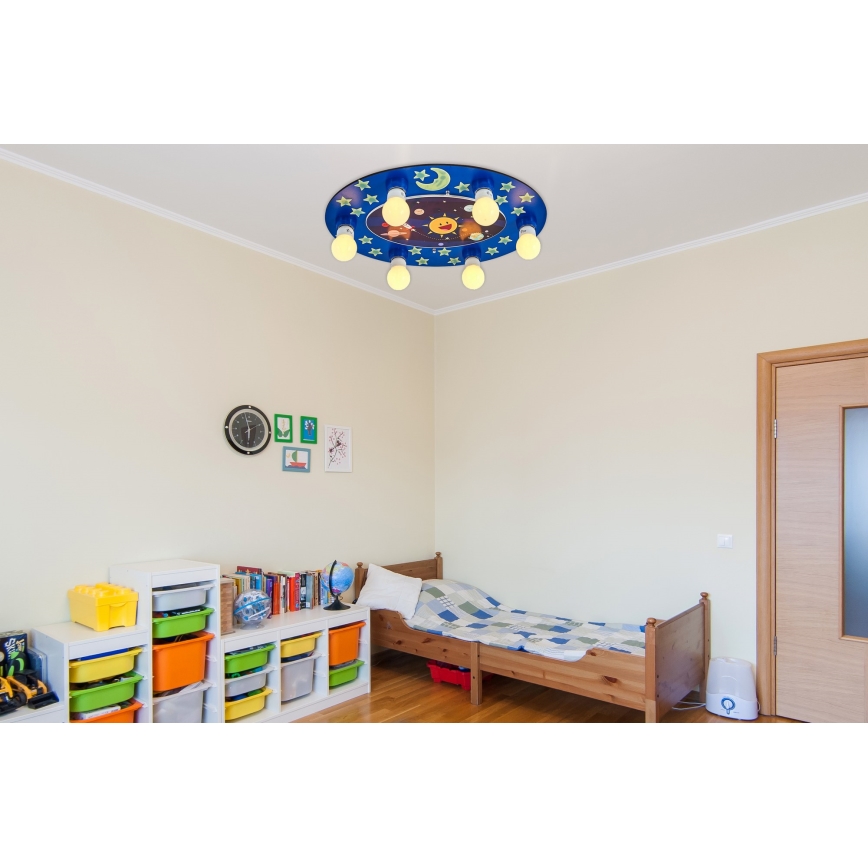 Lustre pour enfants LUCCA 6xE27/24W/230V bleu