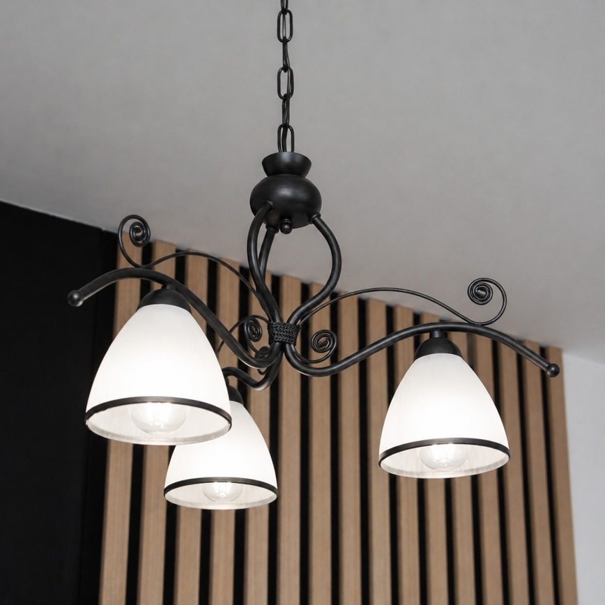 Lustre RETRO sur chaîne 3xE27/60W/230V noir/blanc