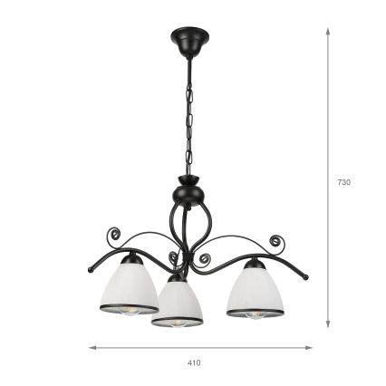 Lustre RETRO sur chaîne 3xE27/60W/230V noir/blanc