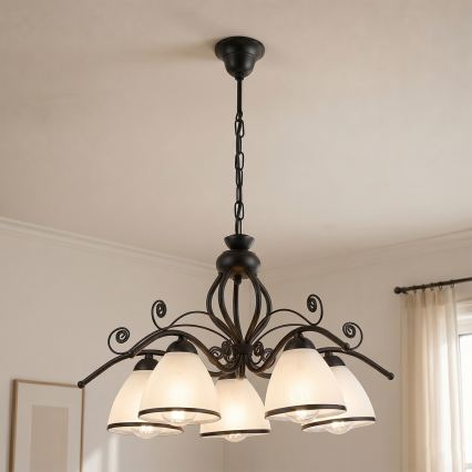 Lustre rétro sur chaîne 5xE27/60W/230V noir/blanc