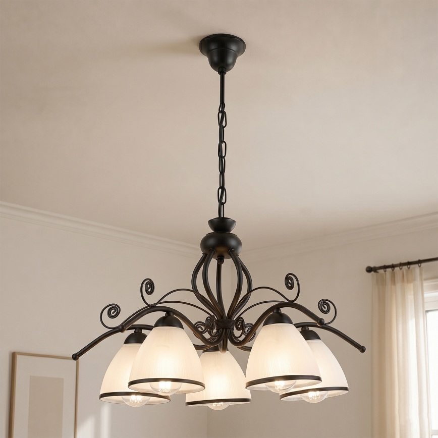 Lustre rétro sur chaîne 5xE27/60W/230V noir/blanc