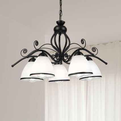 Lustre rétro sur chaîne 5xE27/60W/230V noir/blanc