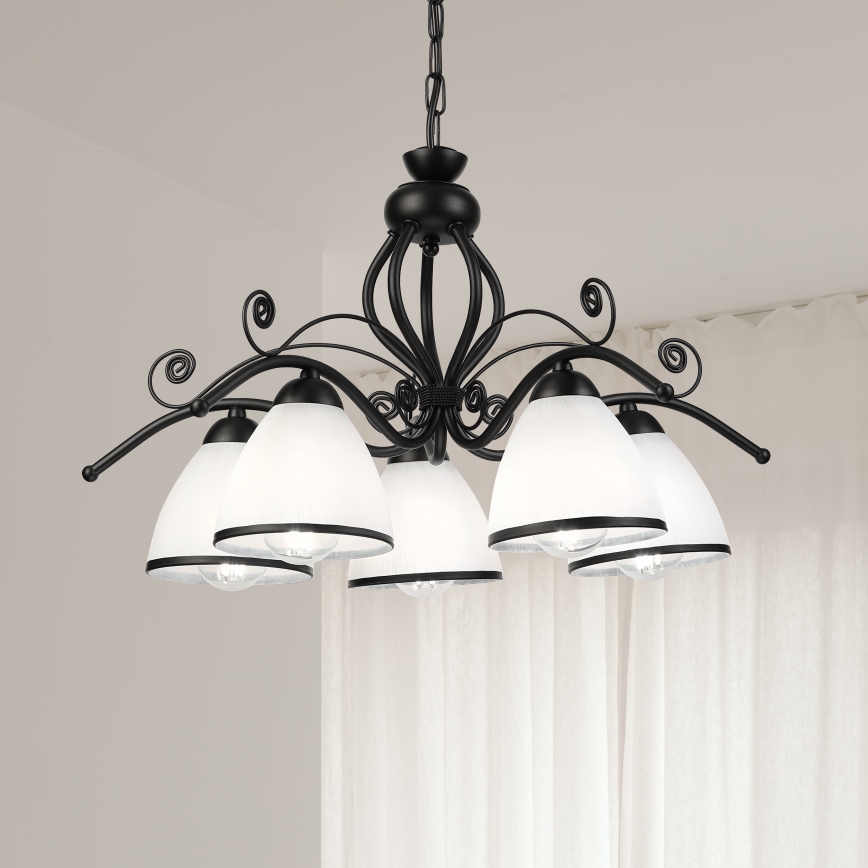 Lustre rétro sur chaîne 5xE27/60W/230V noir/blanc