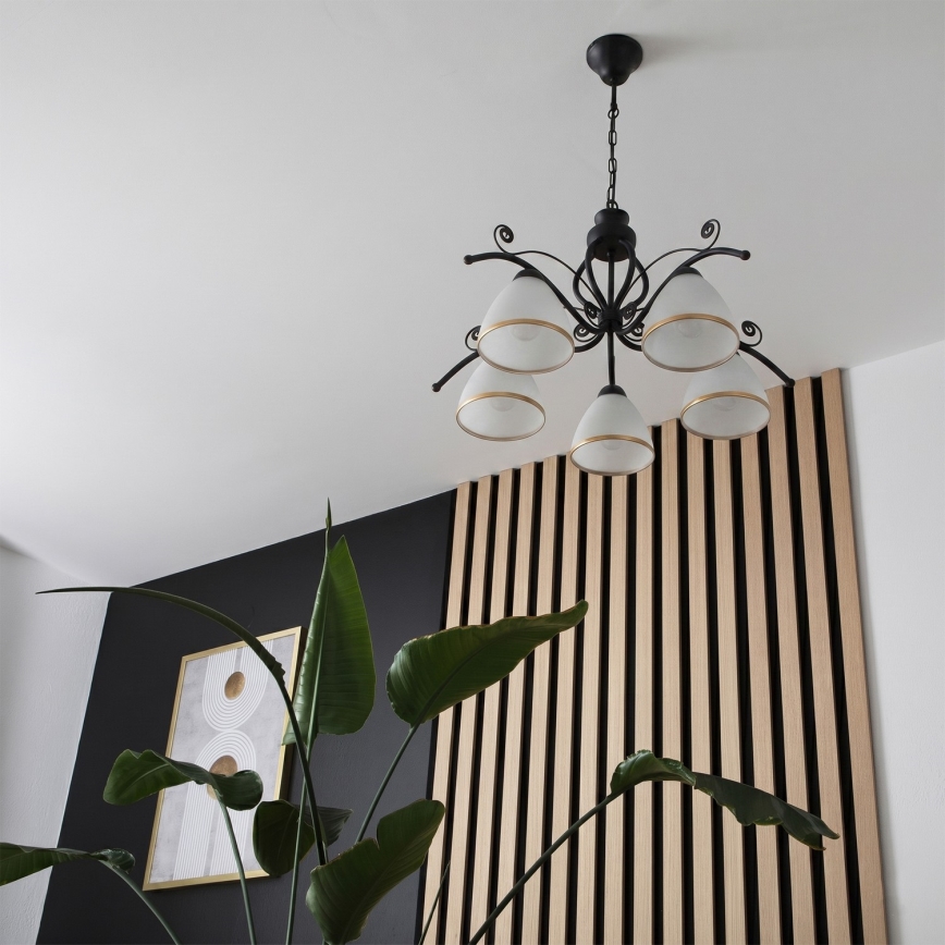 Lustre rétro sur chaîne 5xE27/60W/230V noir/blanc