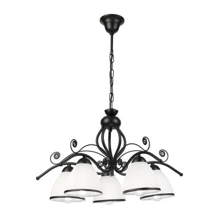 Lustre rétro sur chaîne 5xE27/60W/230V noir/blanc