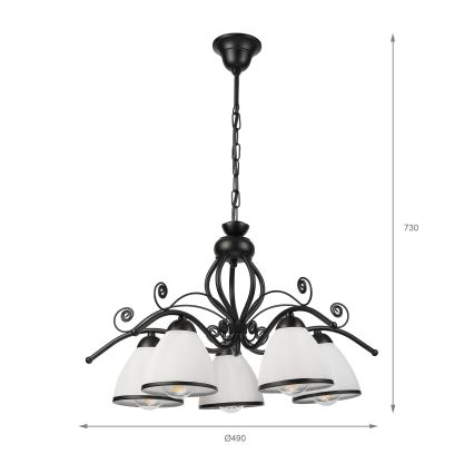 Lustre rétro sur chaîne 5xE27/60W/230V noir/blanc