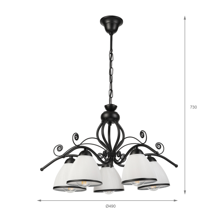 Lustre rétro sur chaîne 5xE27/60W/230V noir/blanc