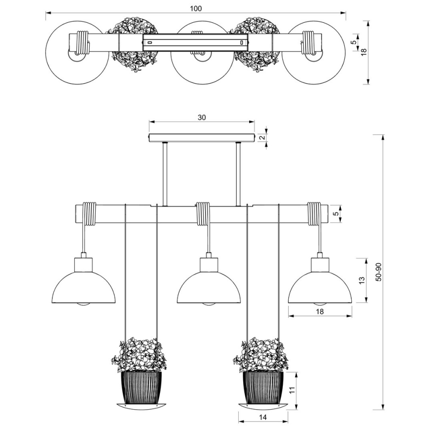 Lustre sur barre FLORA 3xE27/60W/230V