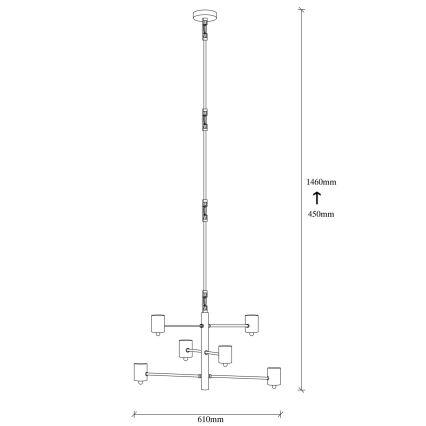 Lustre sur barre HEXA 6xE27/40W/230V