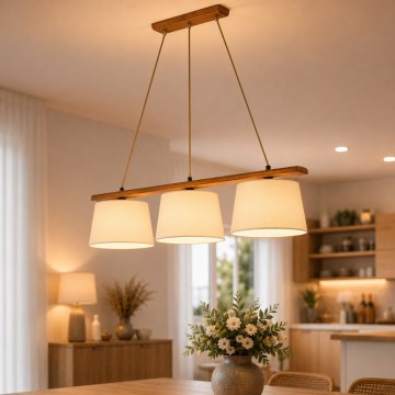Lustre sur câble AIDA 3xE27/15W/230V, Ø 25 cm, chêne/crème