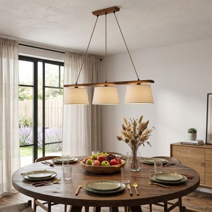 Lustre sur câble AIDA 3xE27/15W/230V, Ø 25 cm, chêne/crème