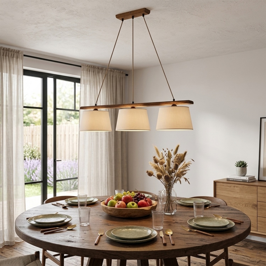 Lustre sur câble AIDA 3xE27/15W/230V, Ø 25 cm, chêne/crème