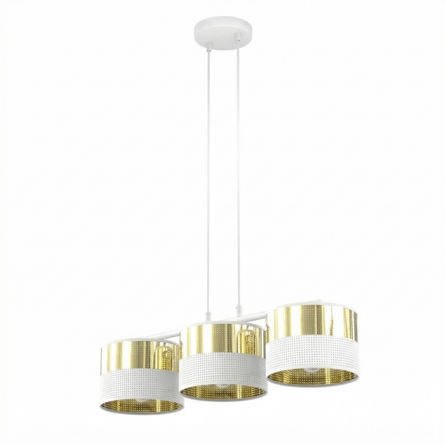 Lustre sur câble LUX 3xE27/15W/230V blanc/doré