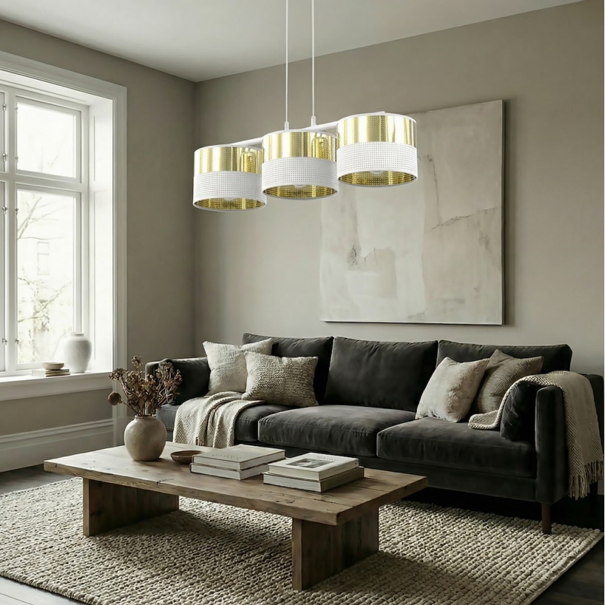 Lustre sur câble LUX 3xE27/15W/230V blanc/doré