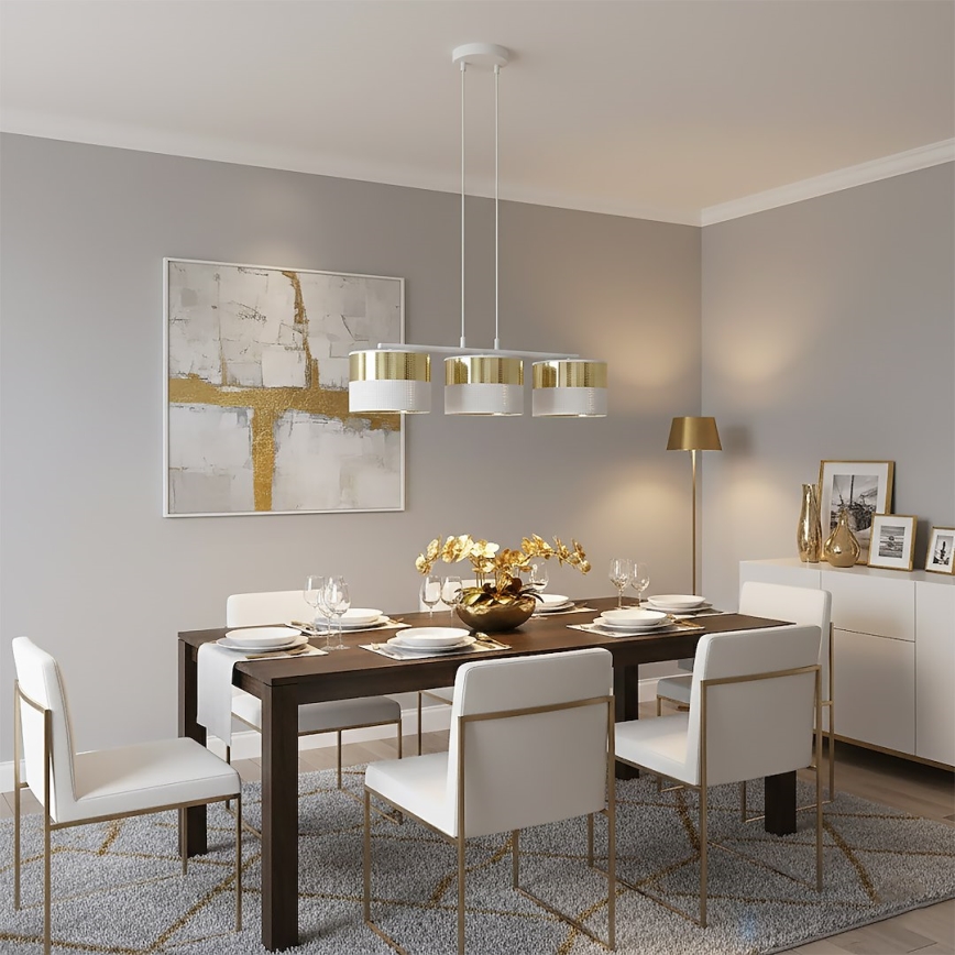 Lustre sur câble LUX 3xE27/15W/230V blanc/doré