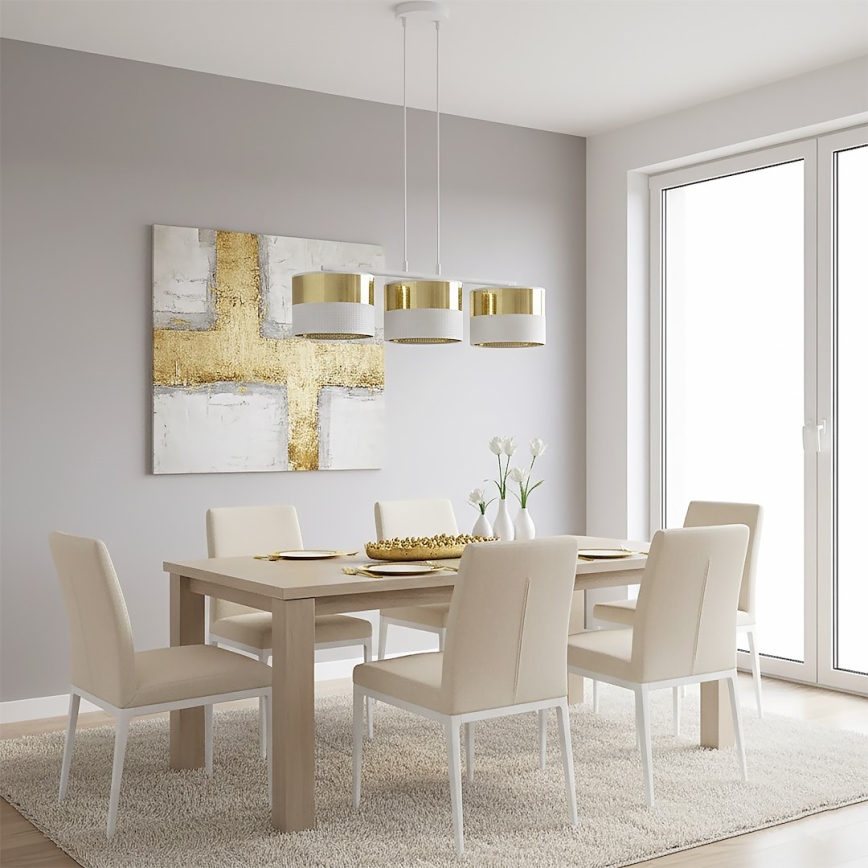 Lustre sur câble LUX 3xE27/15W/230V blanc/doré