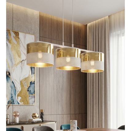 Lustre sur câble LUX 3xE27/15W/230V blanc/doré
