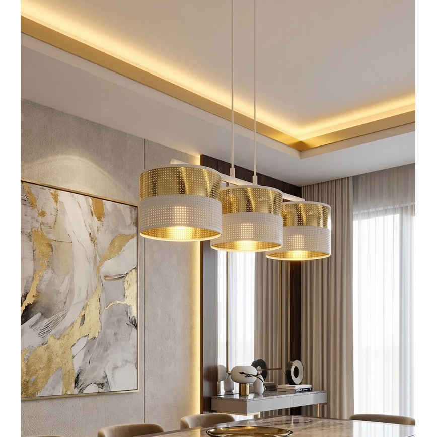 Lustre sur câble LUX 3xE27/15W/230V blanc/doré