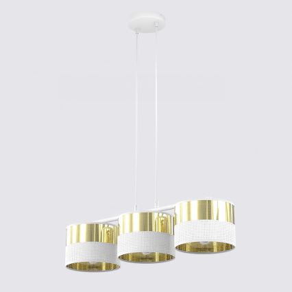 Lustre sur câble LUX 3xE27/15W/230V blanc/doré