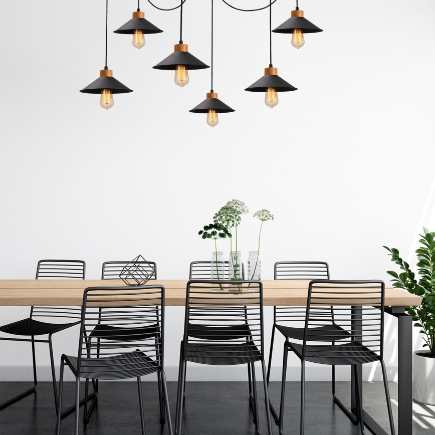Lustre sur câble MANAVGAT 6xE27/40W/230V, style araignée, noir/marron
