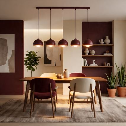 Lustre sur câble SOOL 5xE27/15W/230V bordeaux