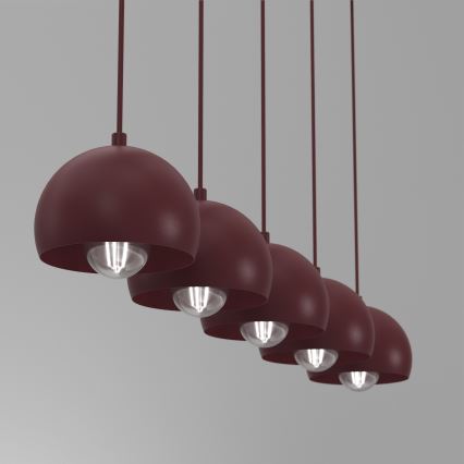 Lustre sur câble SOOL 5xE27/15W/230V bordeaux