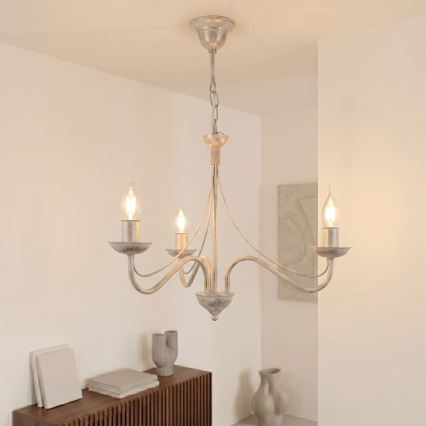 Lustre sur chaîne ANTON 3xE14/60W/230V, finition blanc patiné