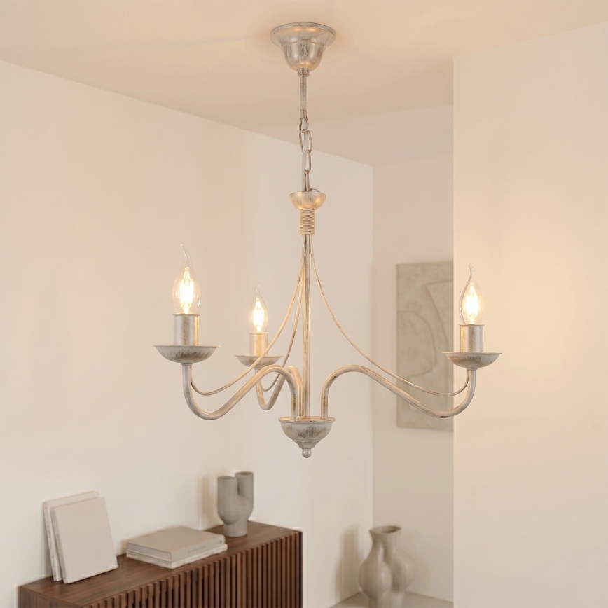 Lustre sur chaîne ANTON 3xE14/60W/230V, finition blanc patiné