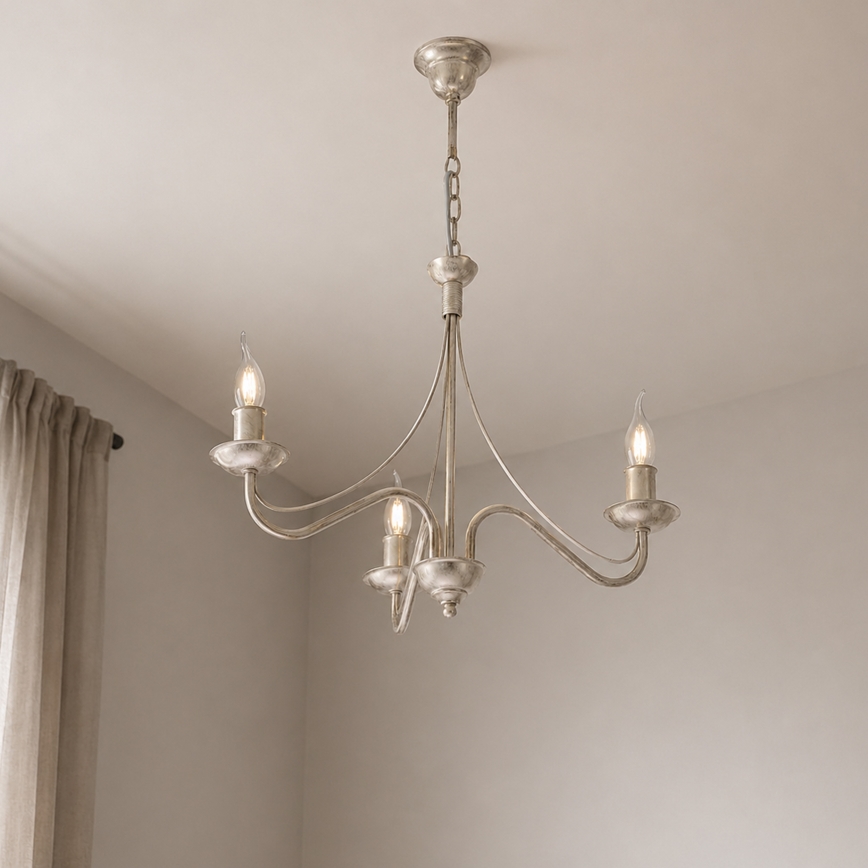 Lustre sur chaîne ANTON 3xE14/60W/230V, finition blanc patiné