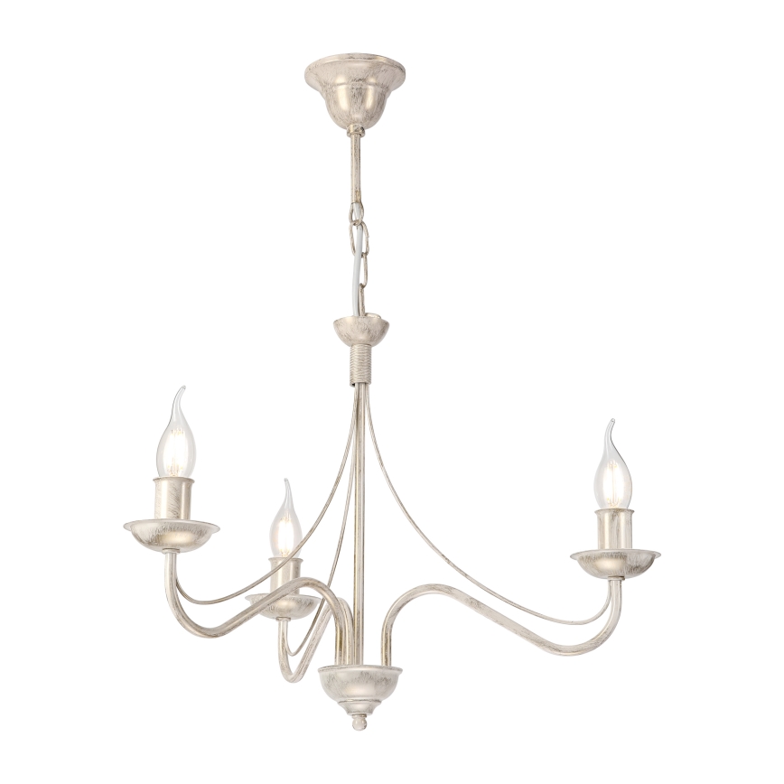Lustre sur chaîne ANTON 3xE14/60W/230V, finition blanc patiné