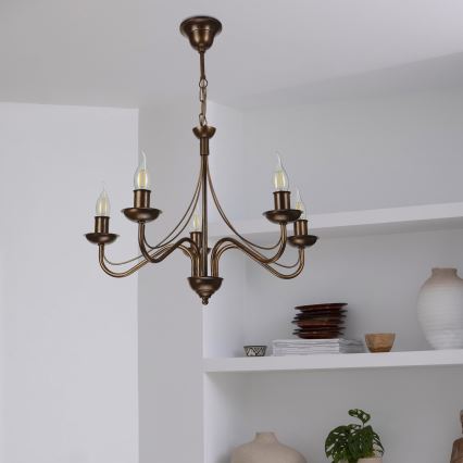 Lustre sur chaîne ANTON 5xE14/15W/230V bronze