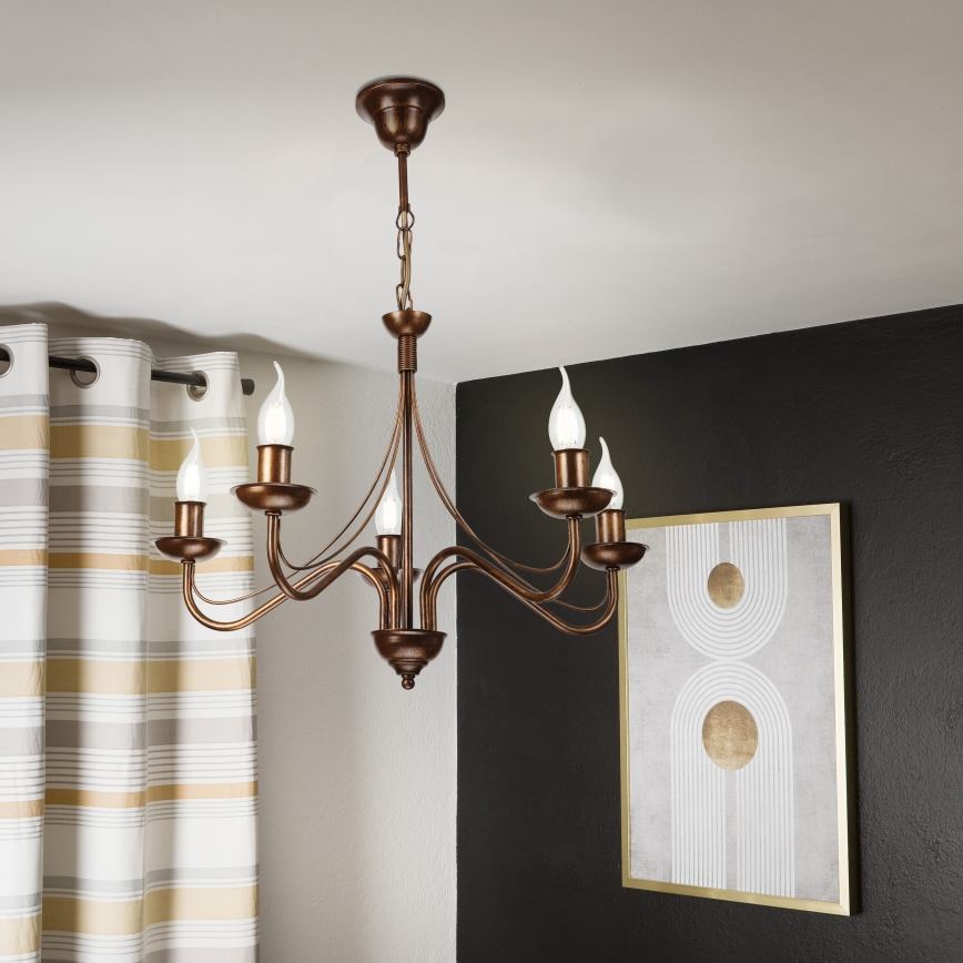 Lustre sur chaîne ANTON 5xE14/15W/230V bronze