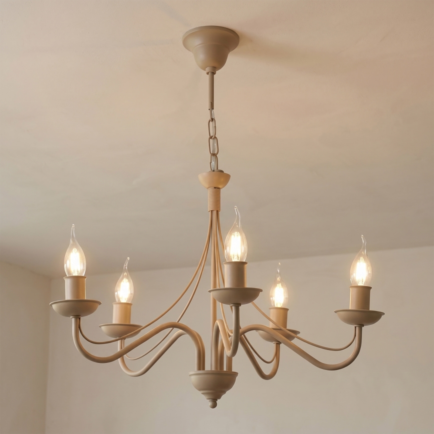 Lustre sur chaîne ANTON 5xE14/60W/230V beige