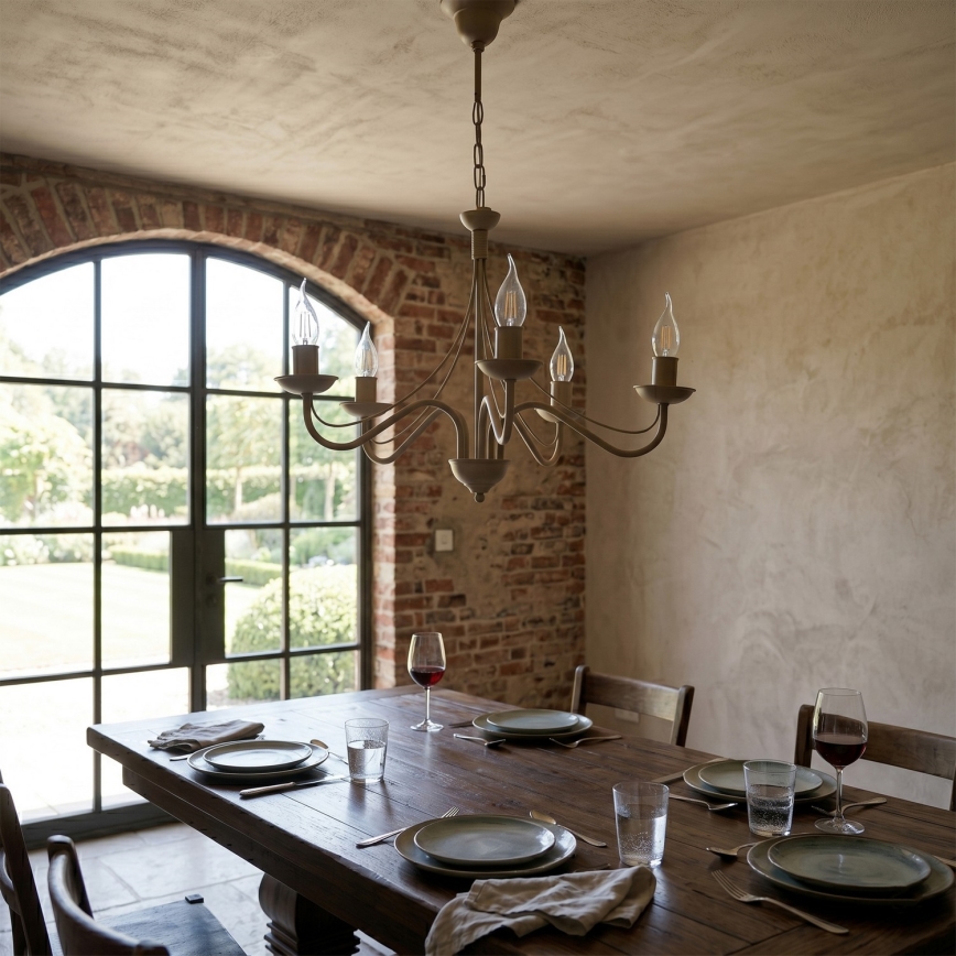 Lustre sur chaîne ANTON 5xE14/60W/230V beige